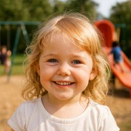 Devojčica sa zdravom, glatkom kožom nakon korišćenja KIREI Herbal Melema – bez crvenila, svraba i perutavih flekica